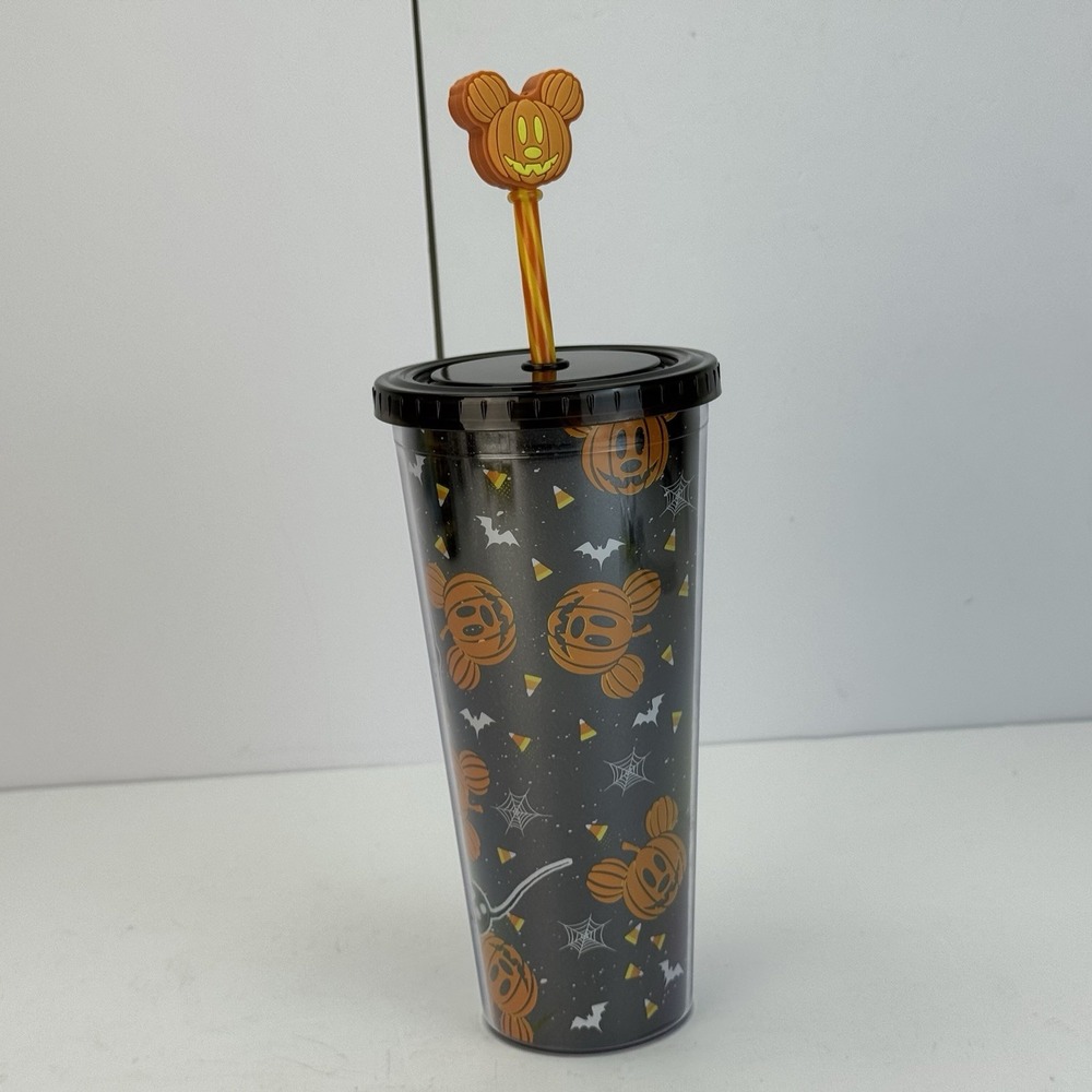 Disney Halloween Mickey Mouse Skeleton Tumbler with Pumpkin Mickey Straw‎ - Picture 3 of 16
